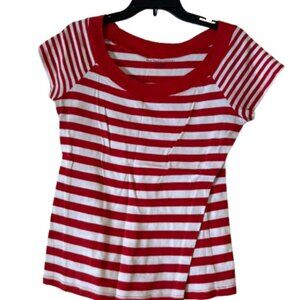 New York & Company, Cotton Red & White Striped Tee Shirt - Medium